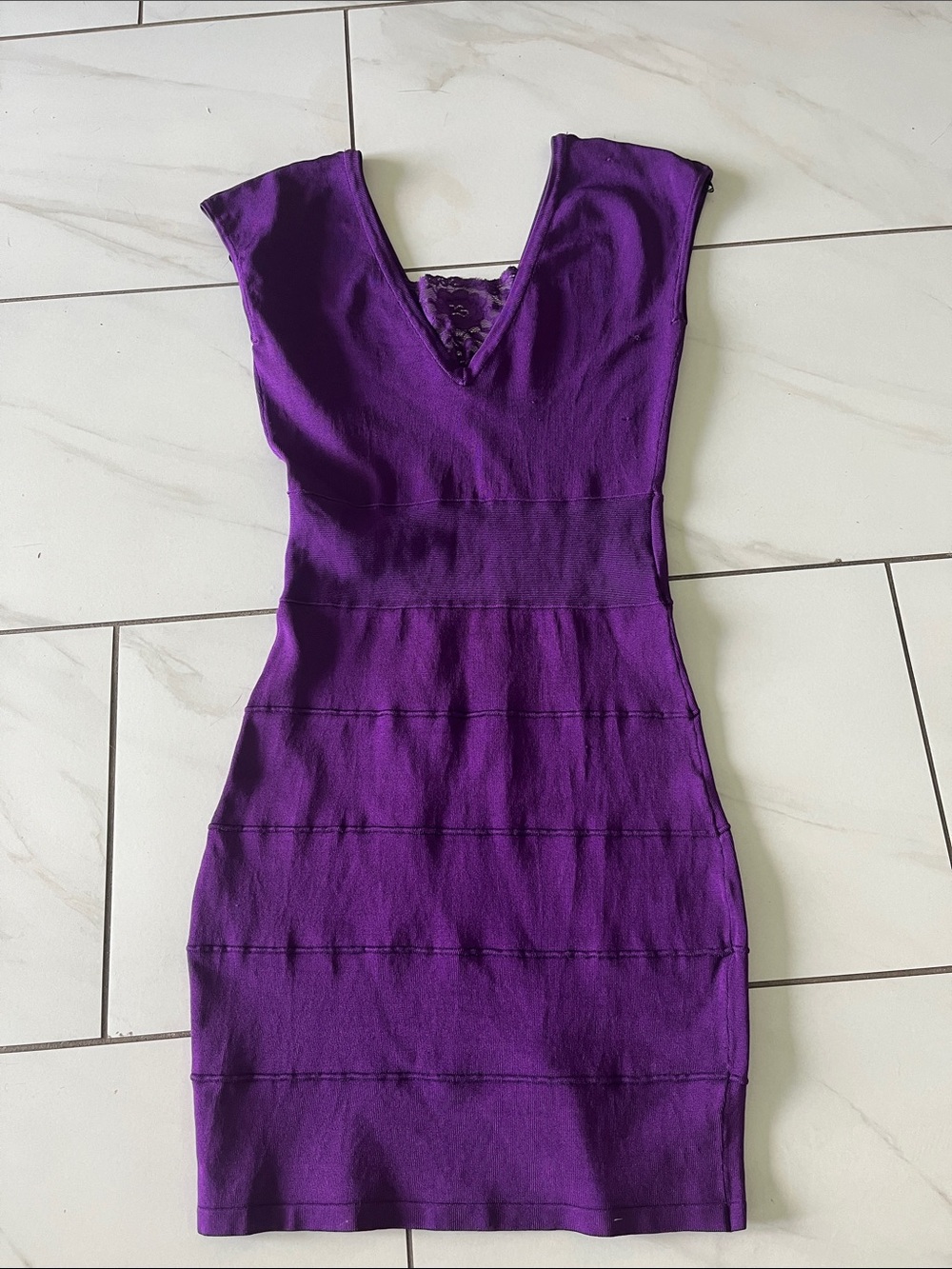 bebe Purple V-Neck Bandage Mini Dress